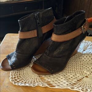 Miz Mooz open toe, leather, wedge ankle boots